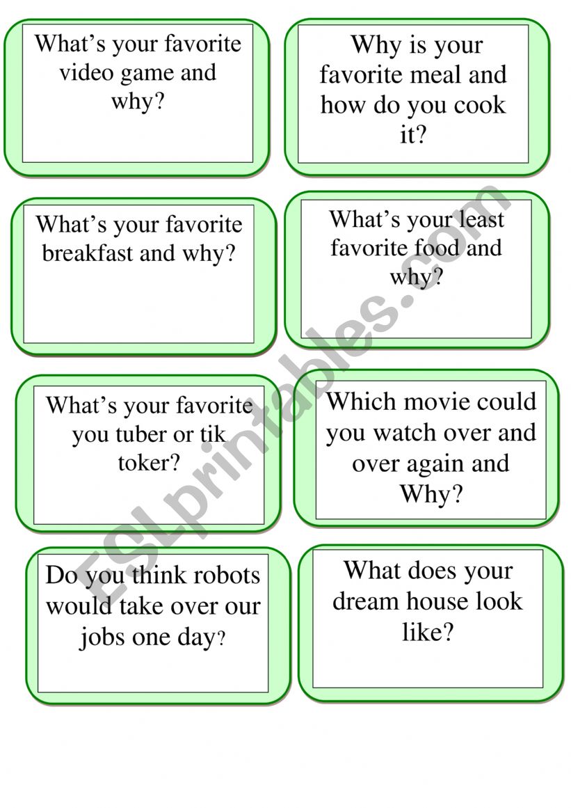 Speaking cards worksheet