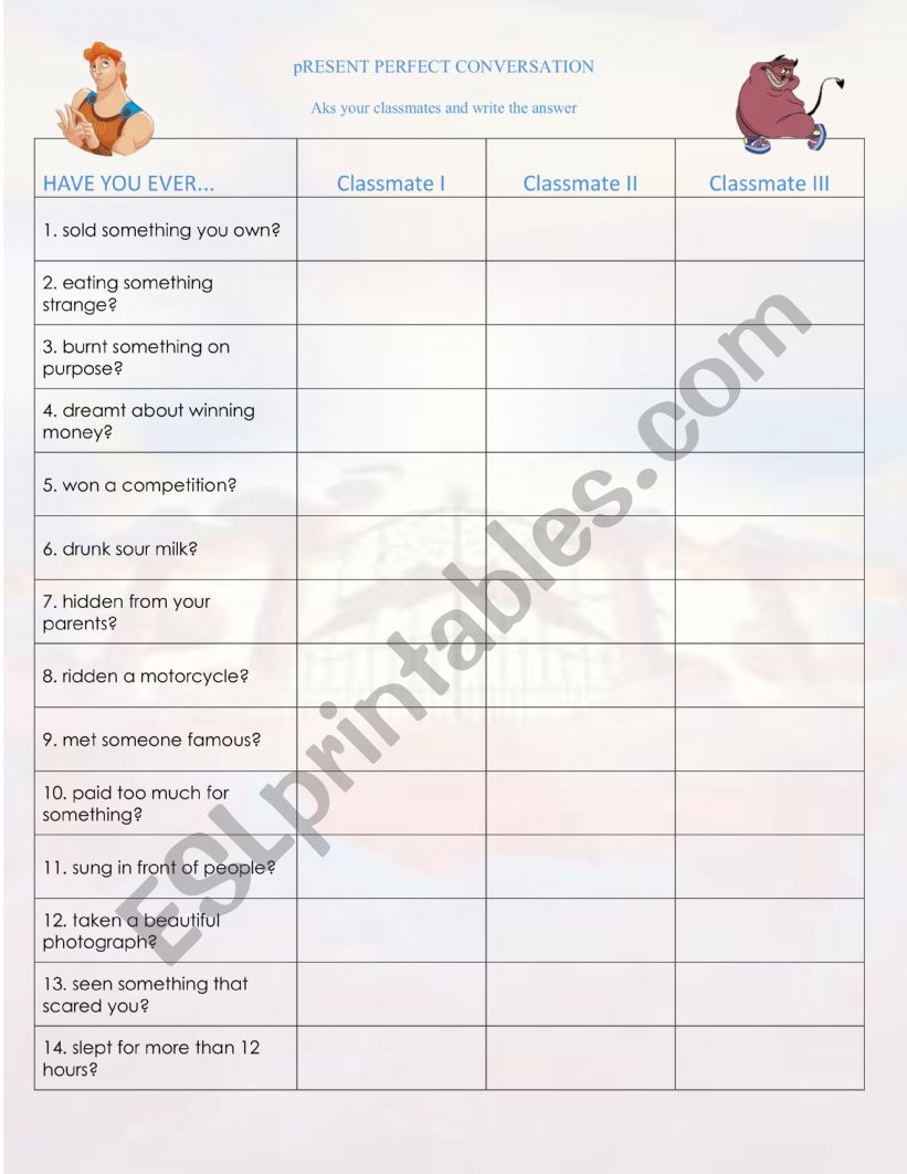Present Perfect Conversation worksheet