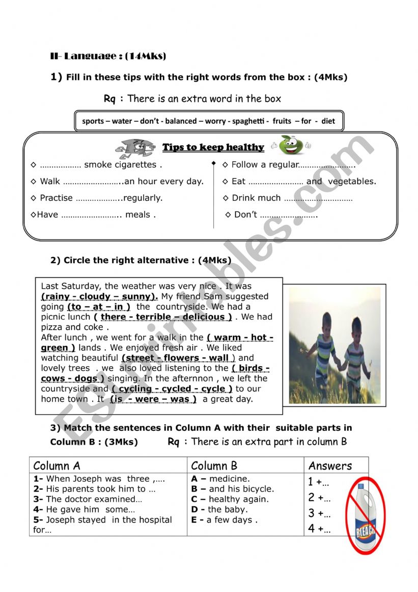 7th form mid term 3 language worksheet