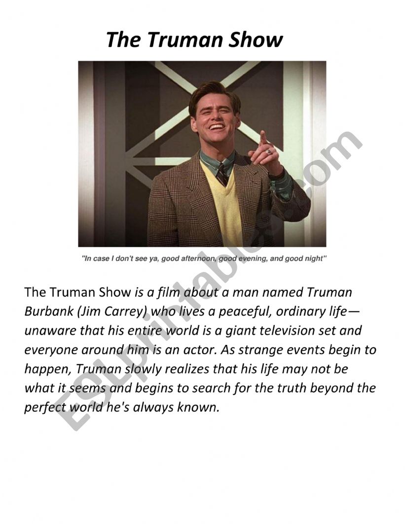 The truman Show worksheet
