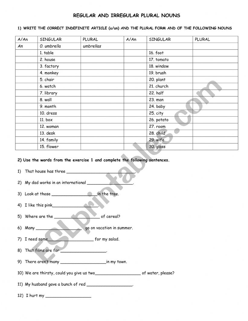 Review plural nouns worksheet