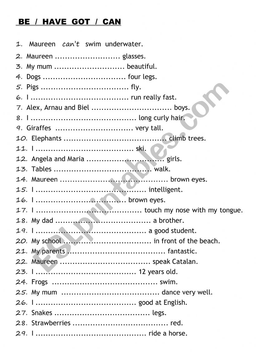 TO BE or HAVE GOT worksheet