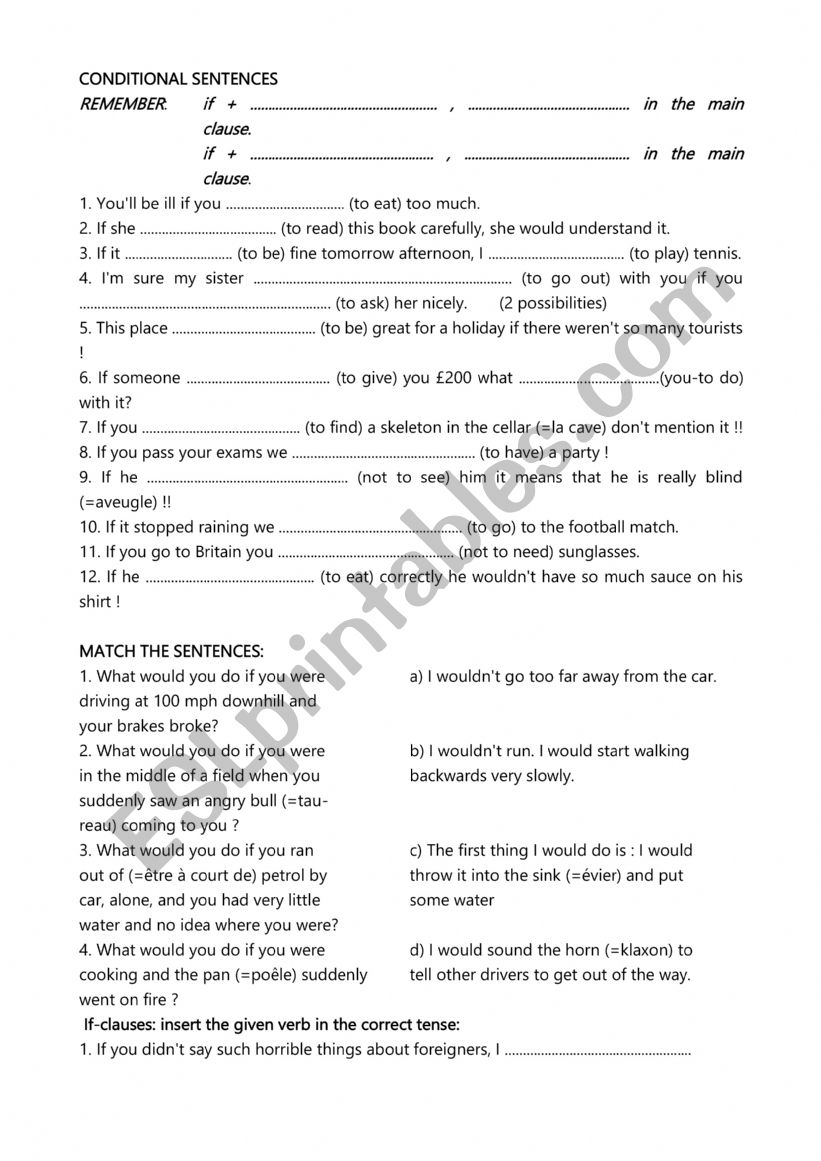 First and second conditionals worksheet