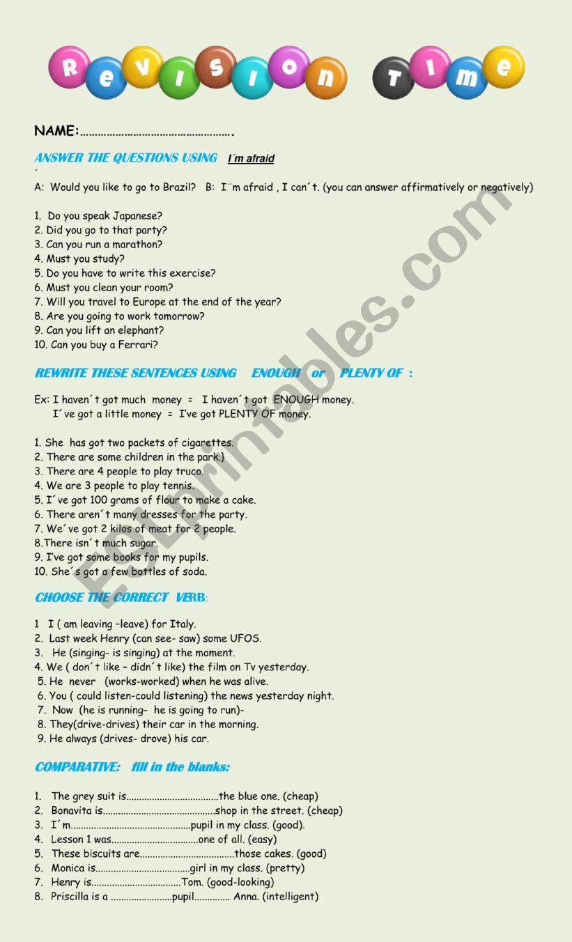 REVISION worksheet