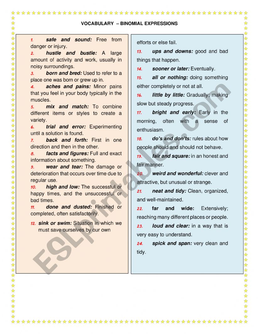 Binomial Expressions worksheet