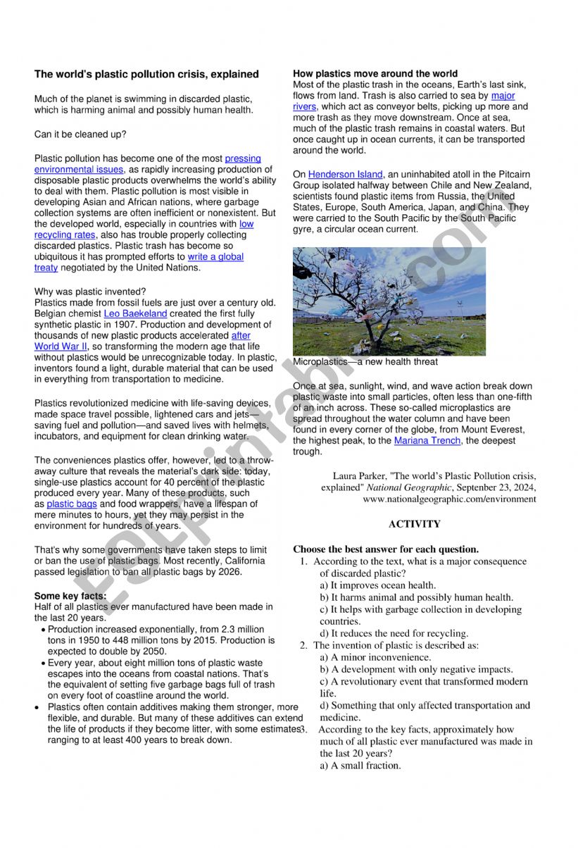 Pollution worksheet