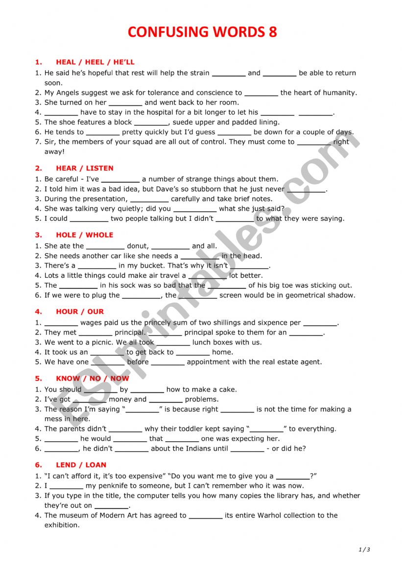 Confusing words 8 worksheet