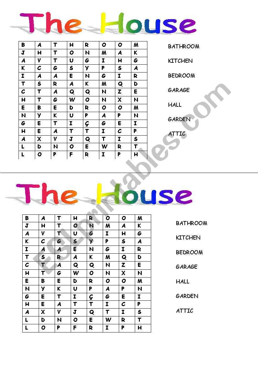 house wordsearch worksheet