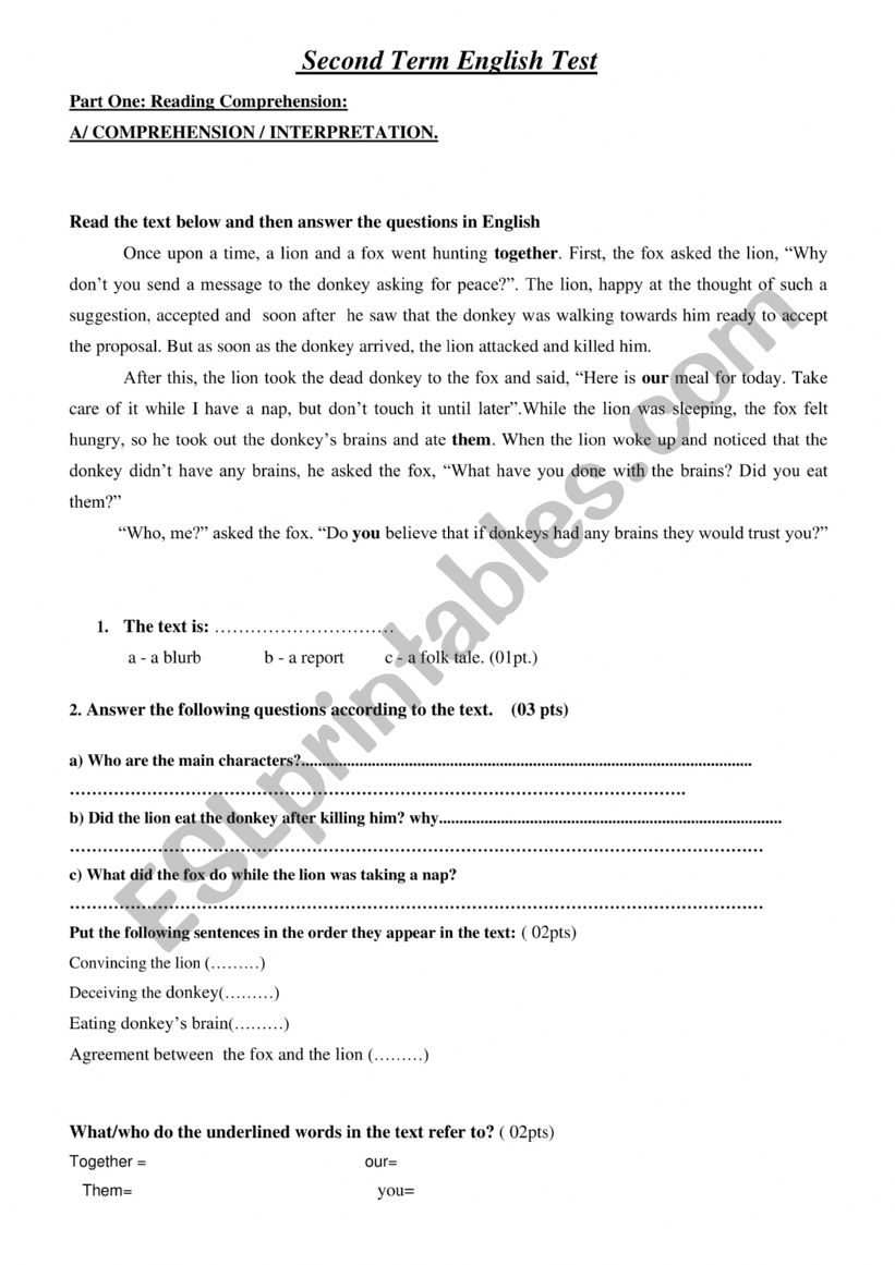 test worksheet
