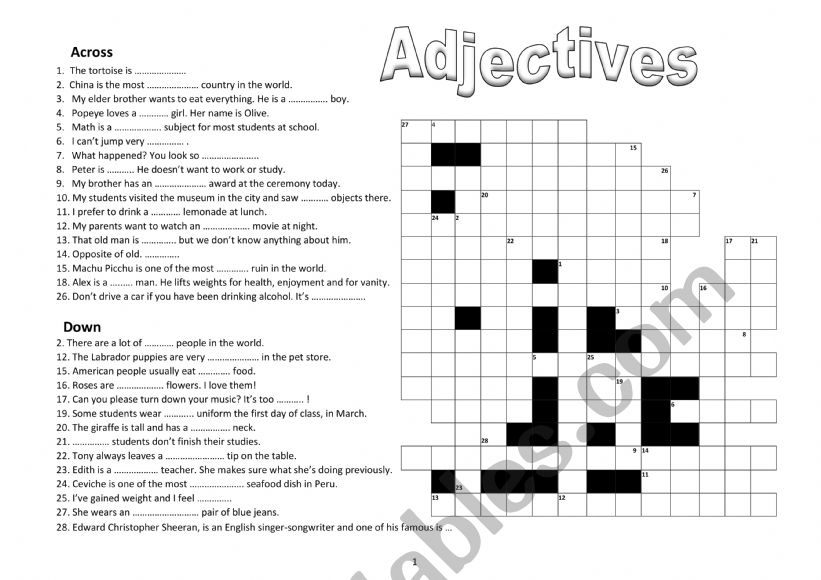 Adjectives worksheet