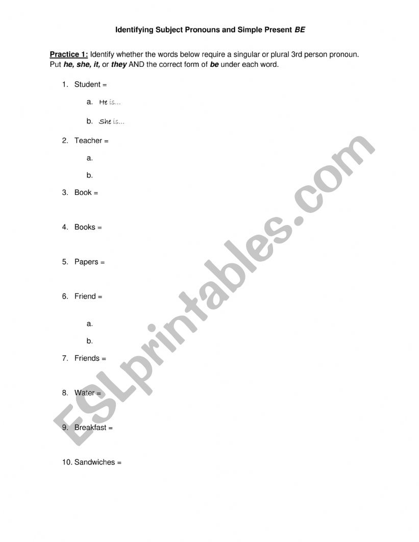 Identifying Subject Pronouns and BE