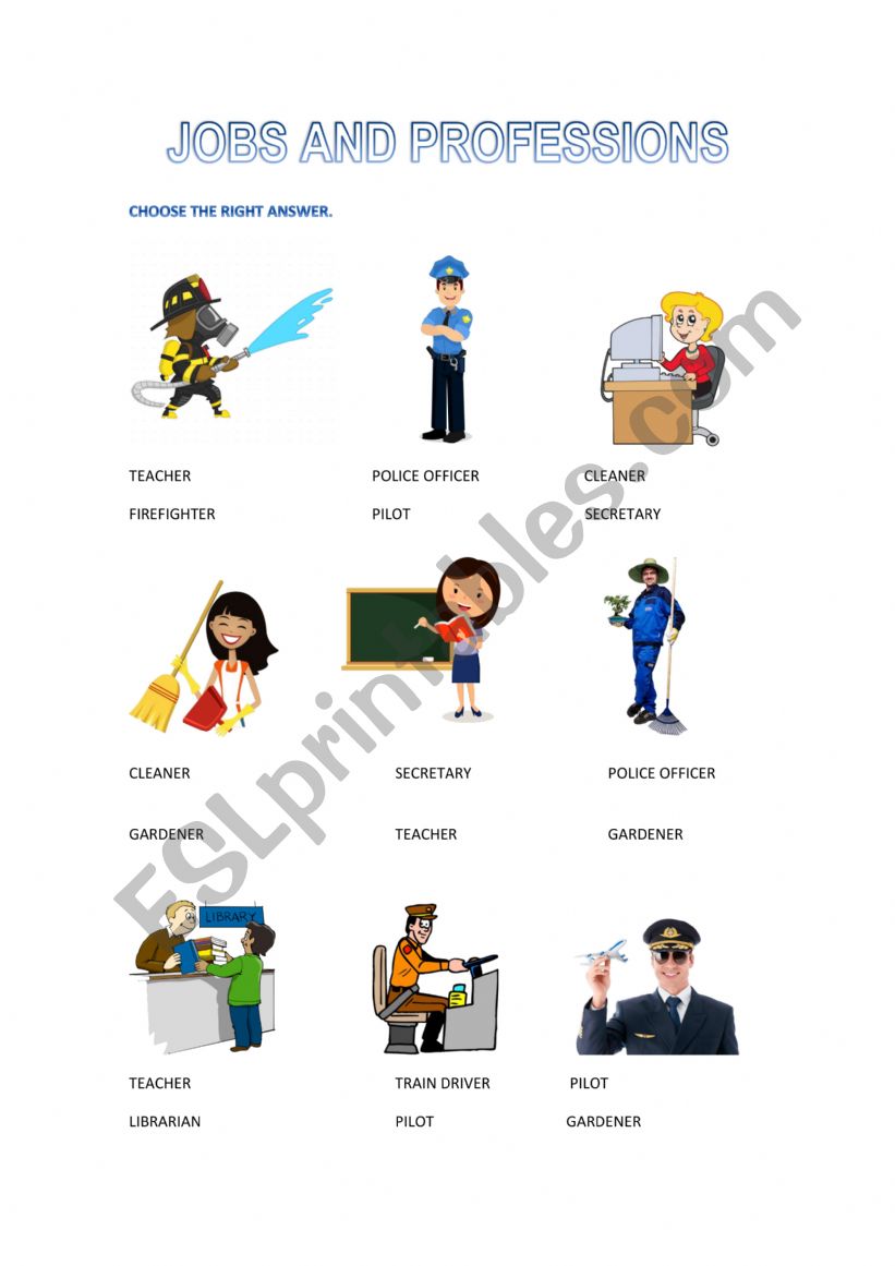 jobs and profession worksheet