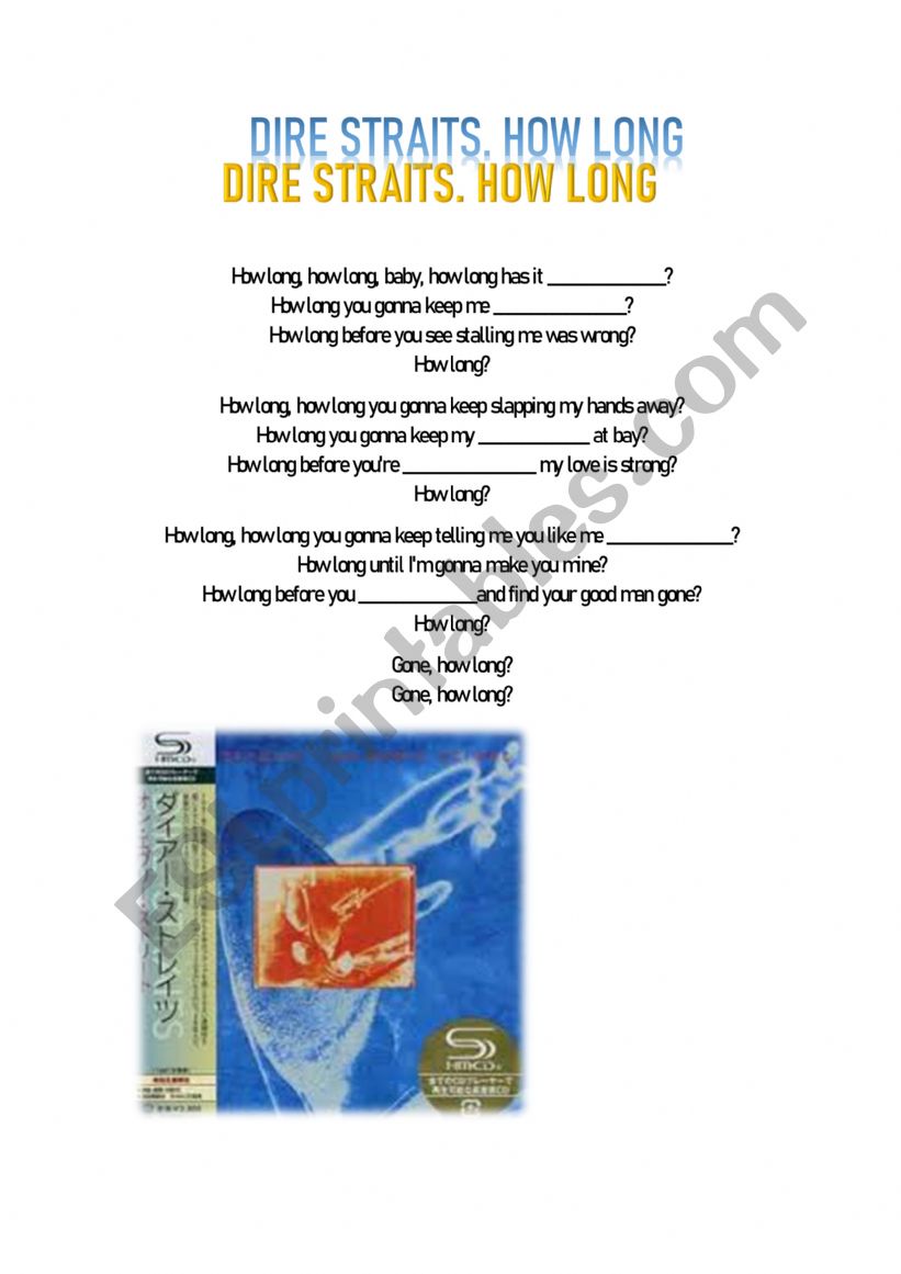 How long. Dire Straits worksheet