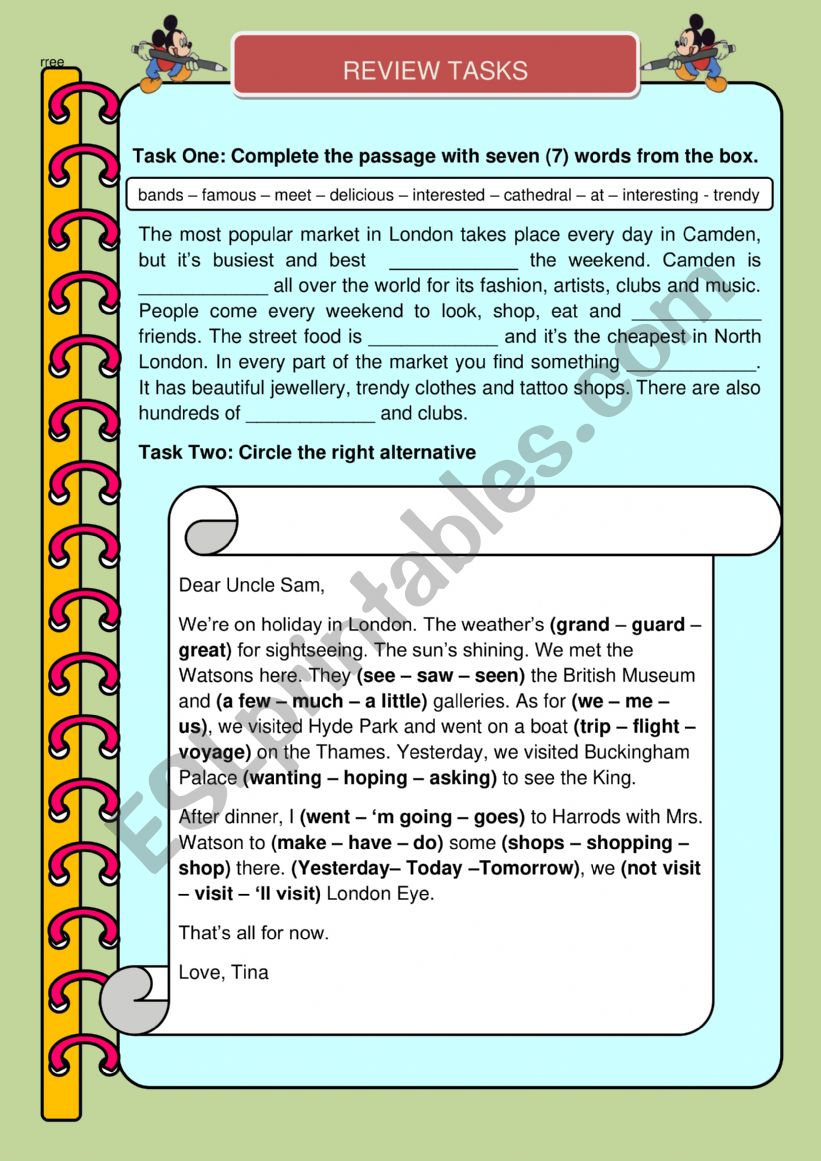 Review Tasks worksheet