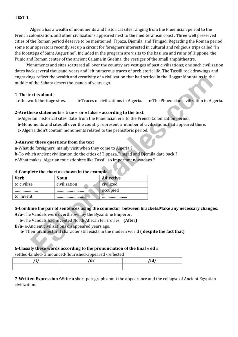 test worksheet