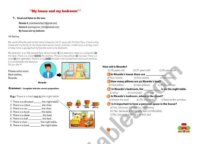 My bedroom worksheet