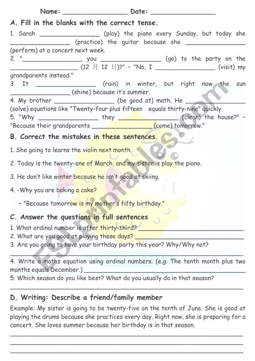 mixed tenses, good at doing, be going to