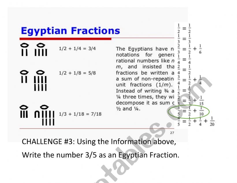 Egyptian Challenges worksheet