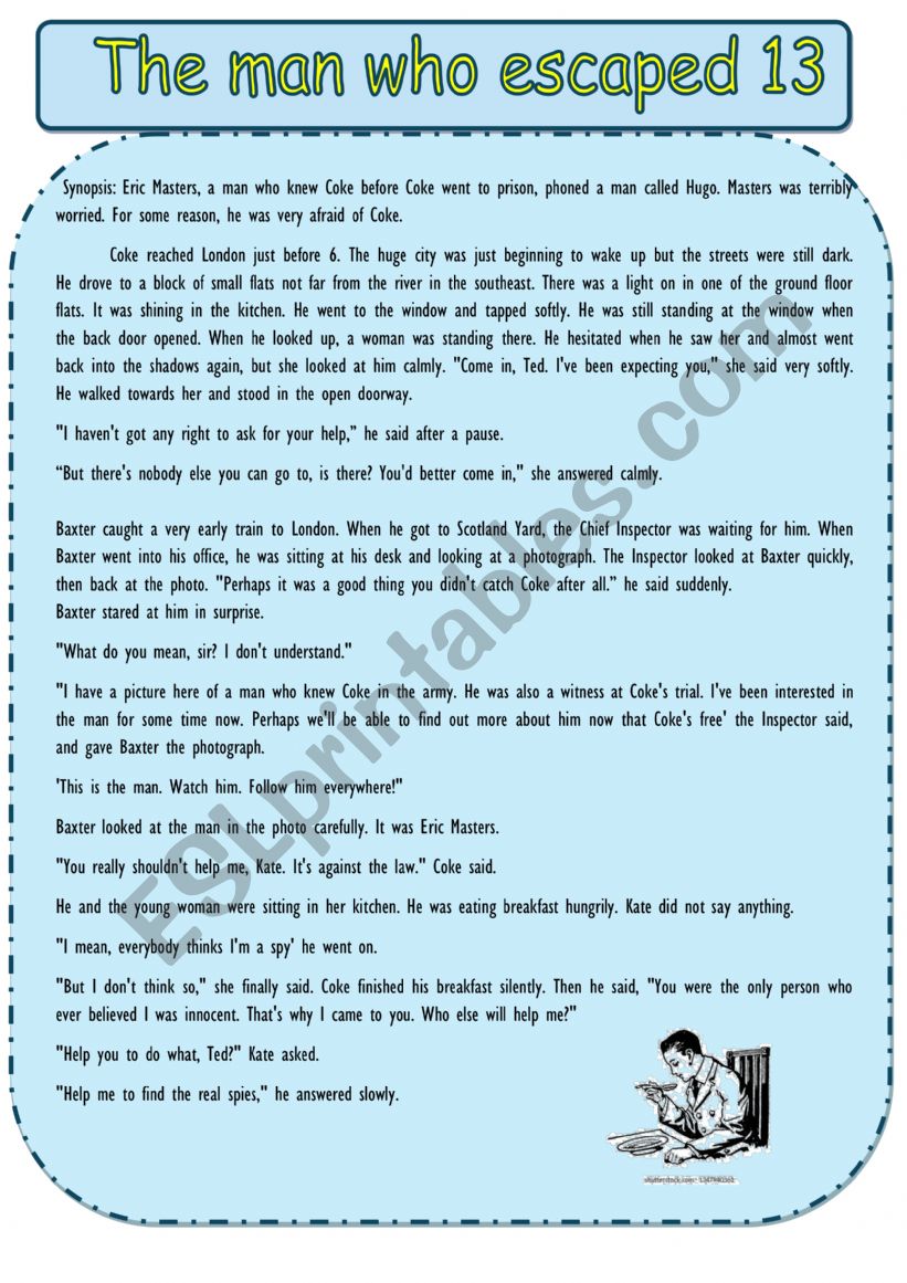 The Man who Escaped 13 worksheet