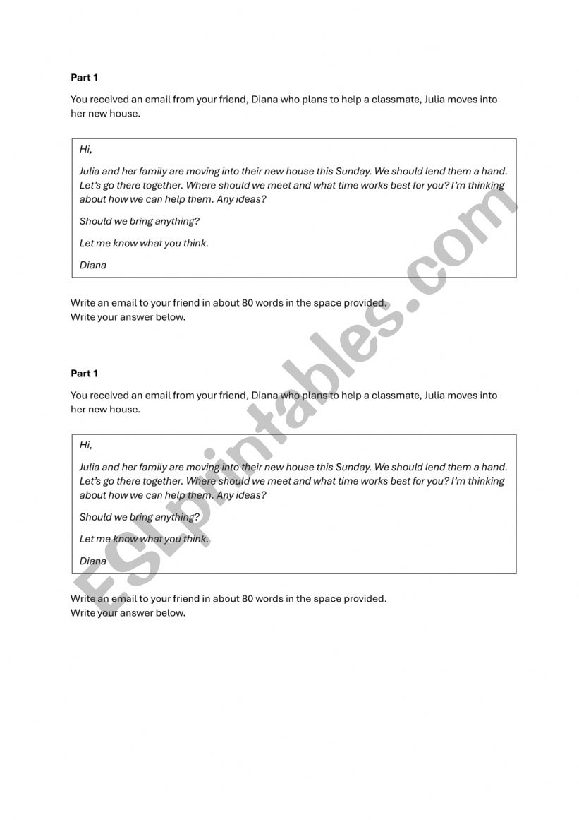 Writing an email worksheet
