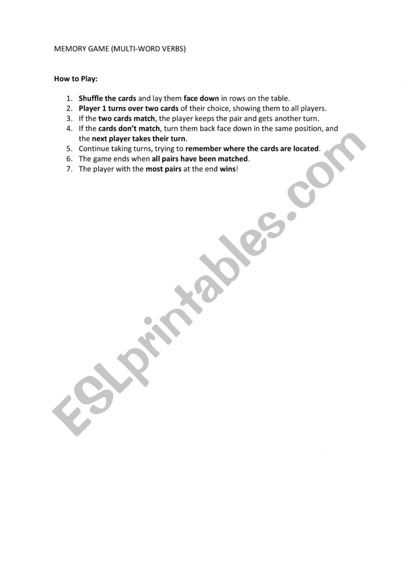 Memory Game (Multi-word verbs)