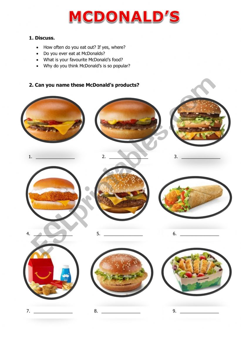 McDonalds worksheet