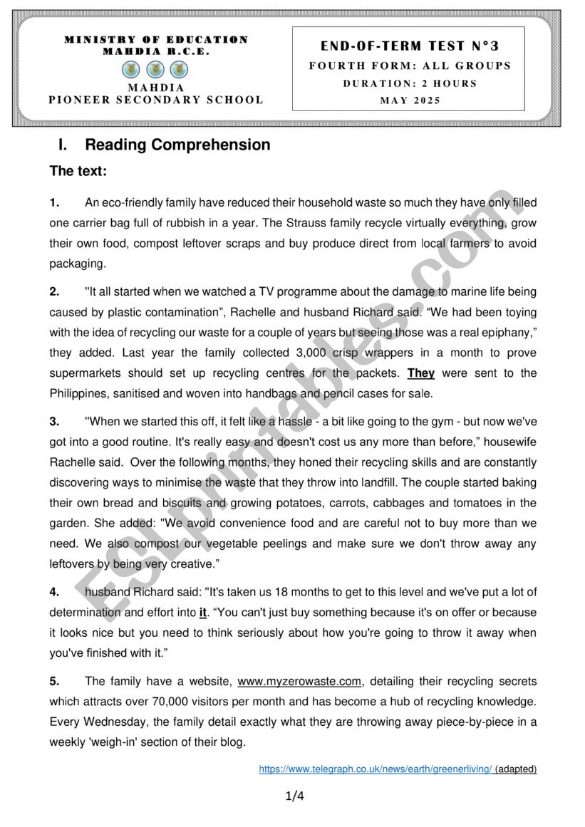 End-of-term test 3 worksheet