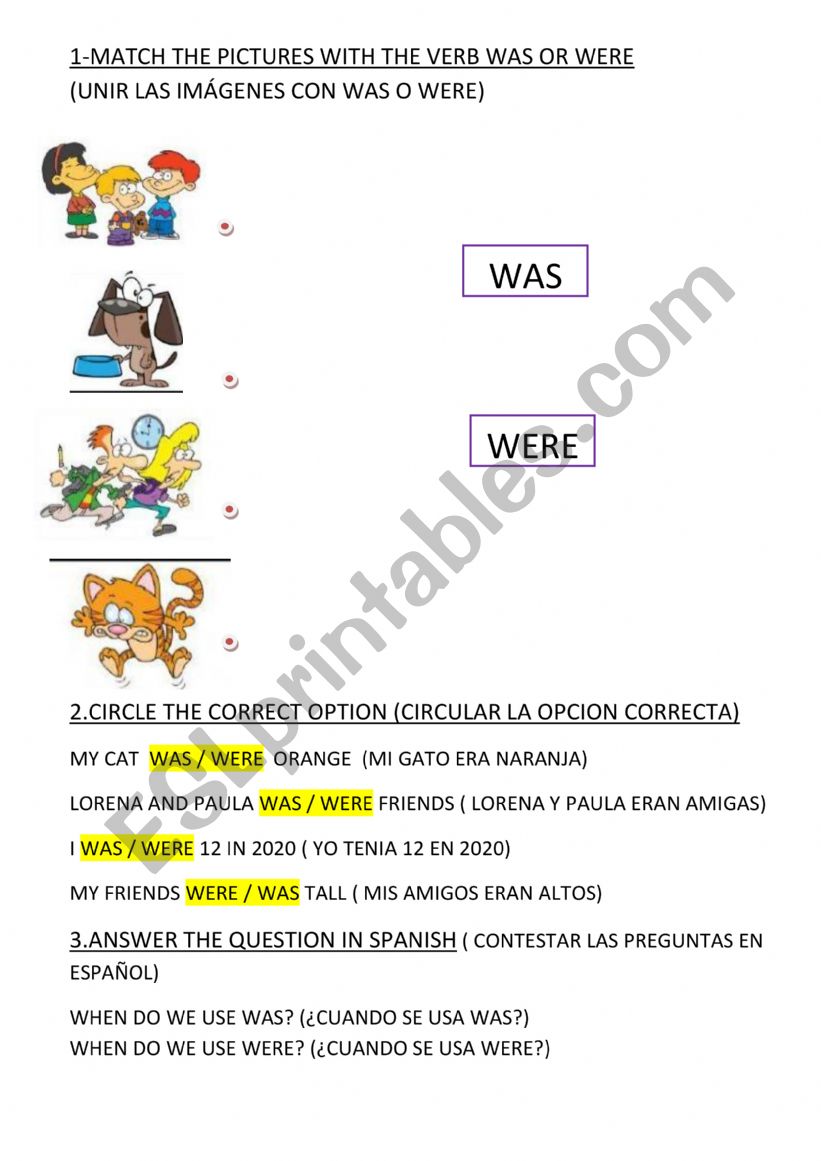 was were worksheet