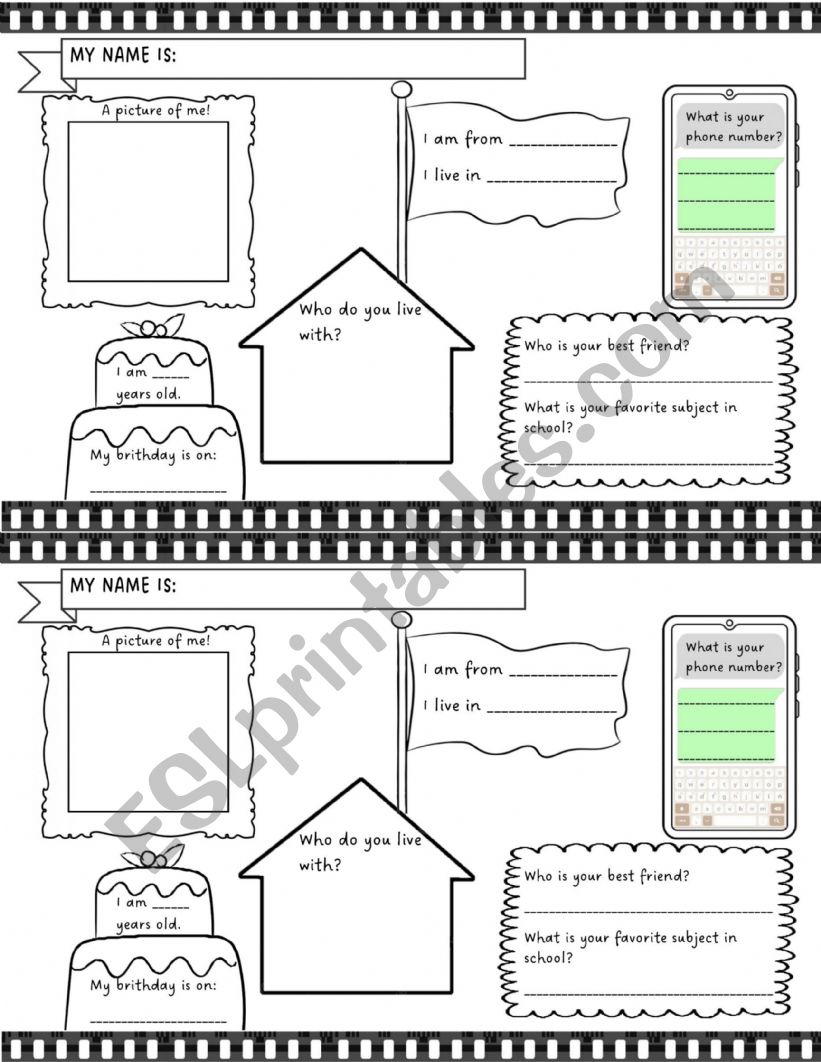 personal inforamtion worksheet