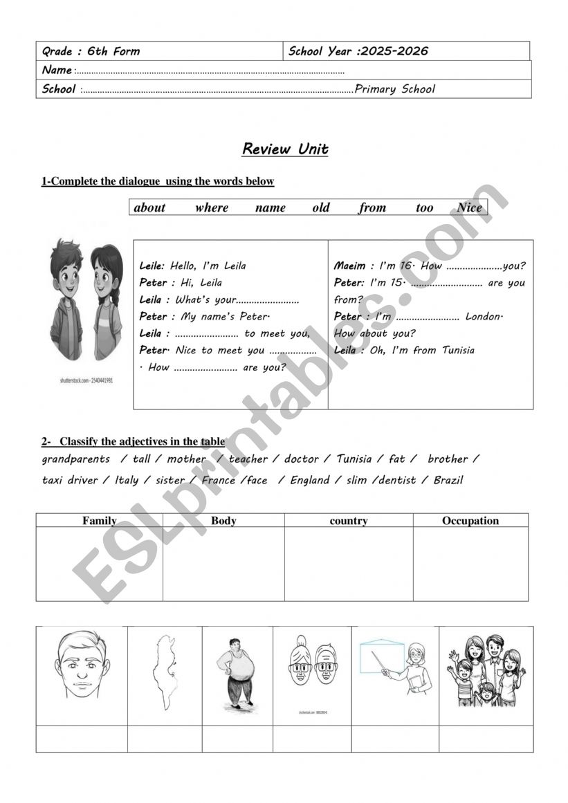 6th Form Review Unit worksheet