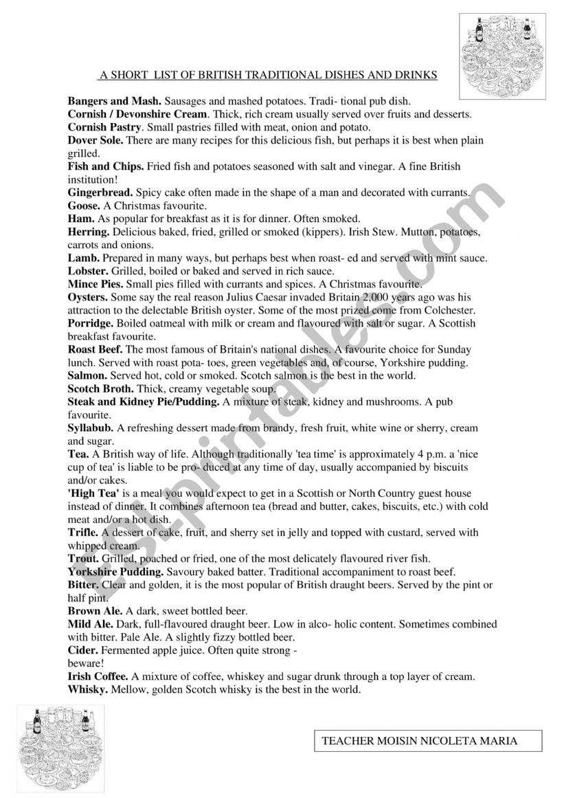 A SHORT LIST OF TRADITIONAL DISHES AND DRINKS A SHORT LIST OF TRADITIONAL DISHES AND DRINKS