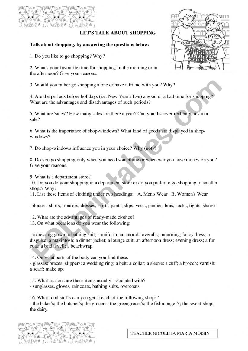 TALK ABOUT SHOPPING worksheet