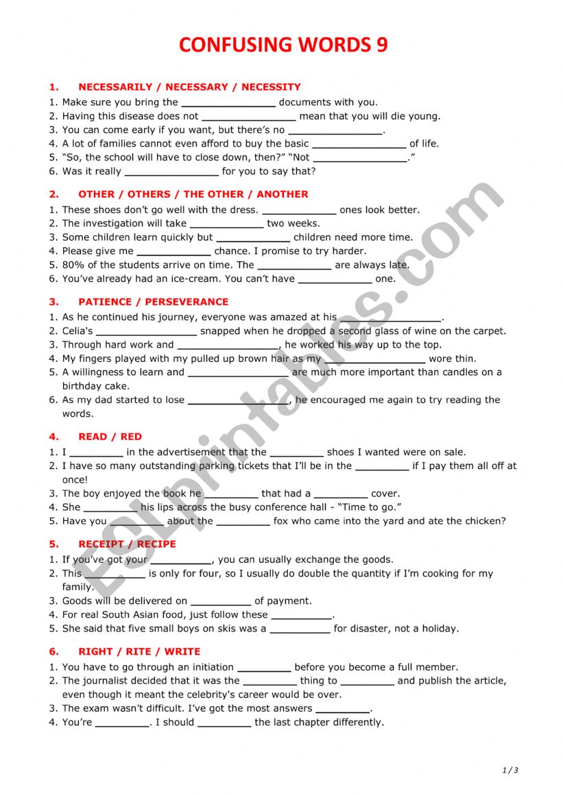 Confusing words 9 worksheet