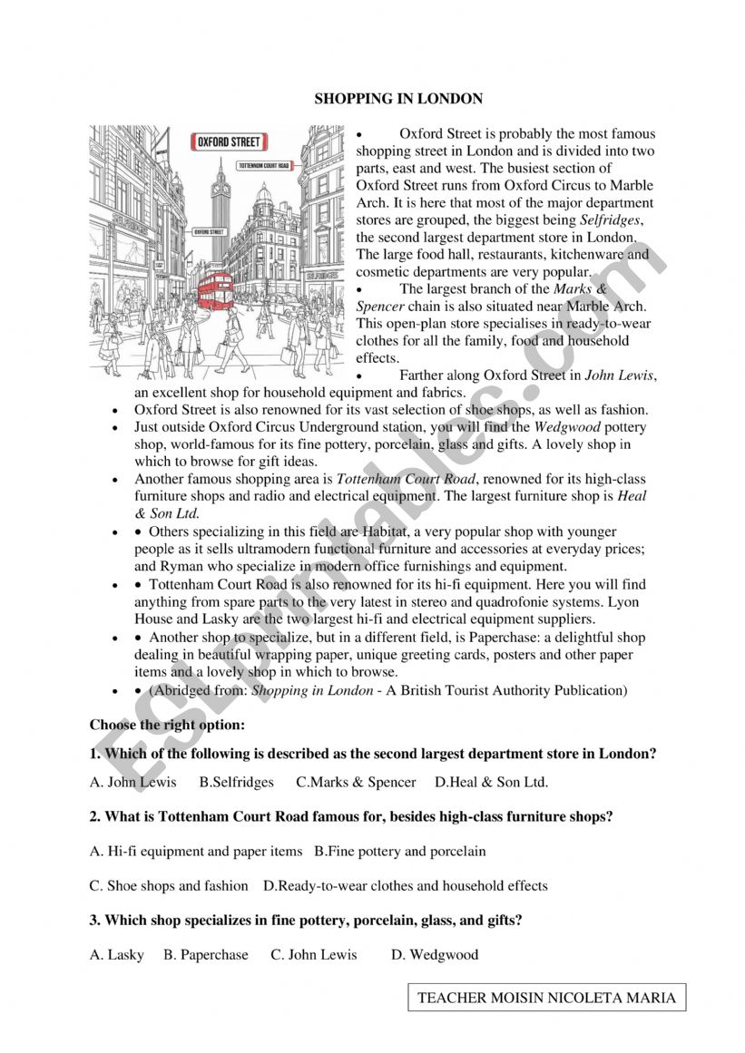 SHOPPING IN LONDON worksheet