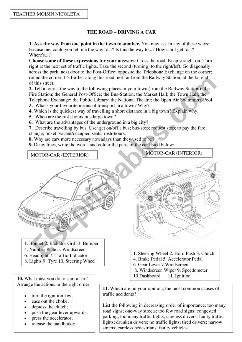 THE ROAD - DRIVING A CAR  worksheet