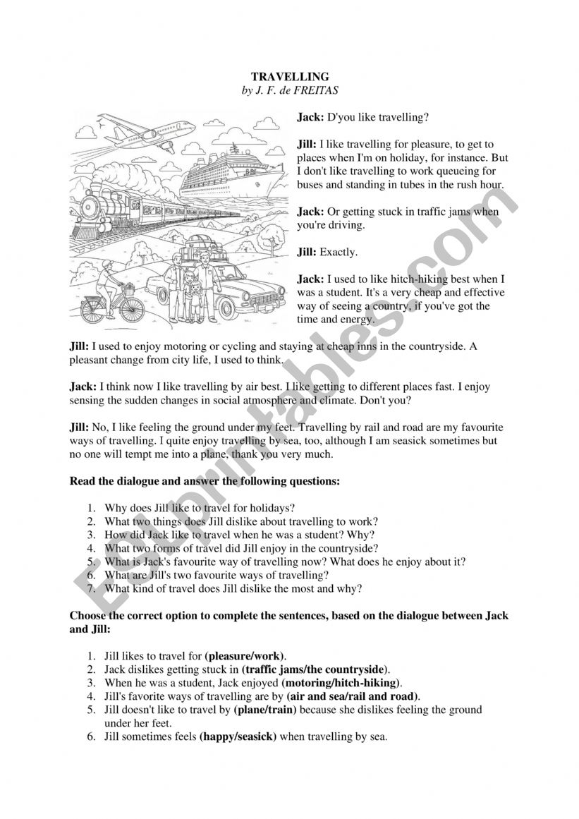 TRAVELLING worksheet