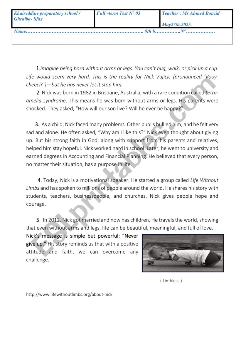 test 3   9th form  worksheet