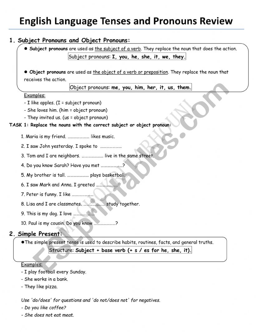 grammar review worksheet
