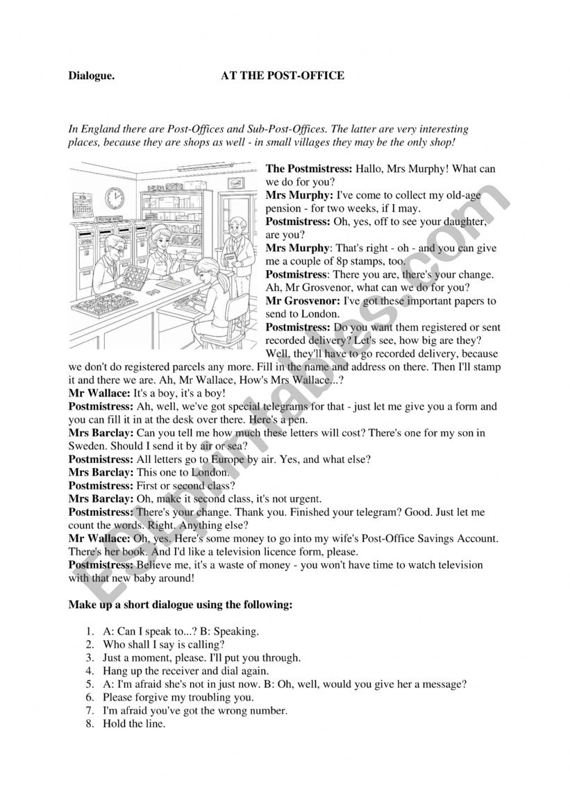 AT THE POST OFFICE worksheet
