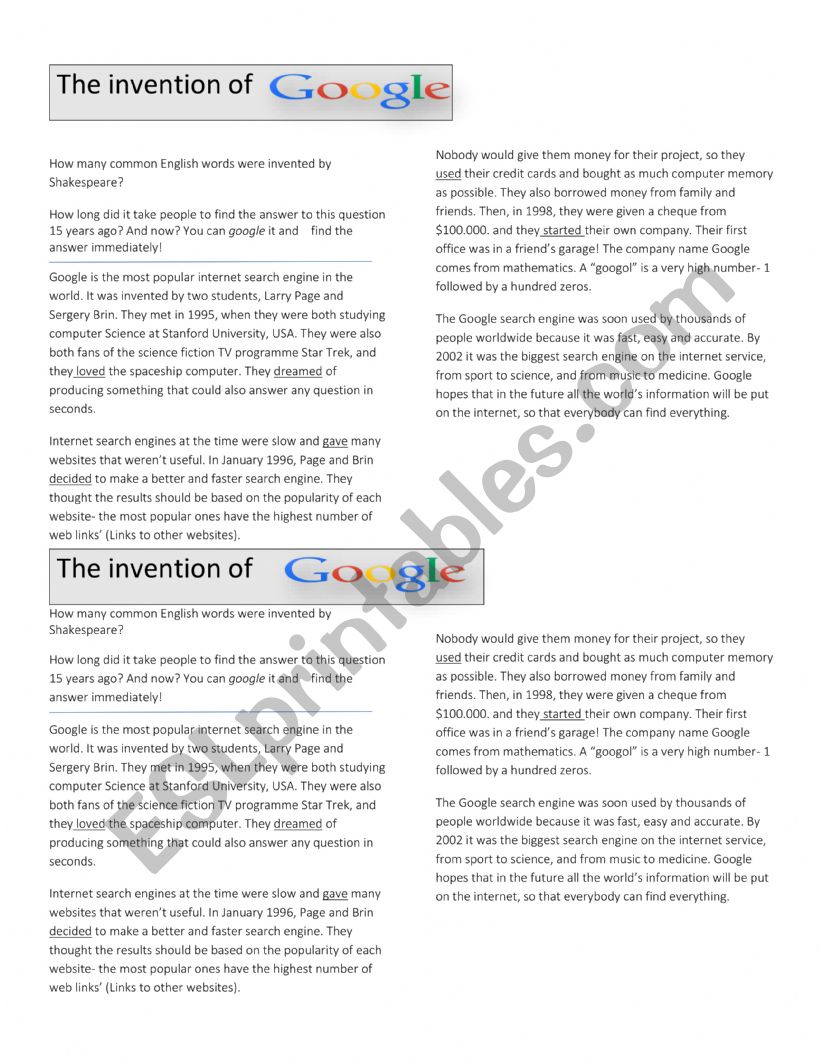 Reading: The Invention of Google 