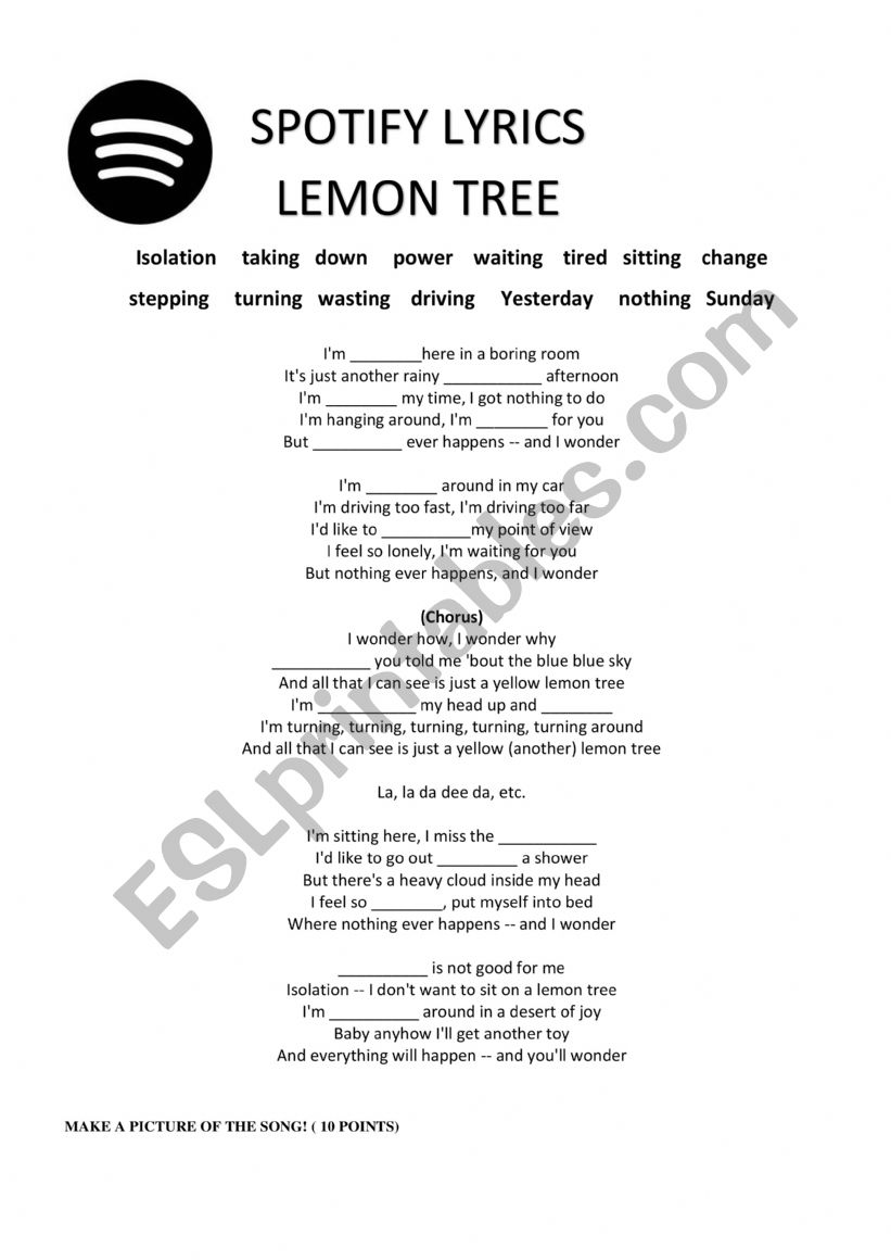 Lemon Tree -fill in the blanks