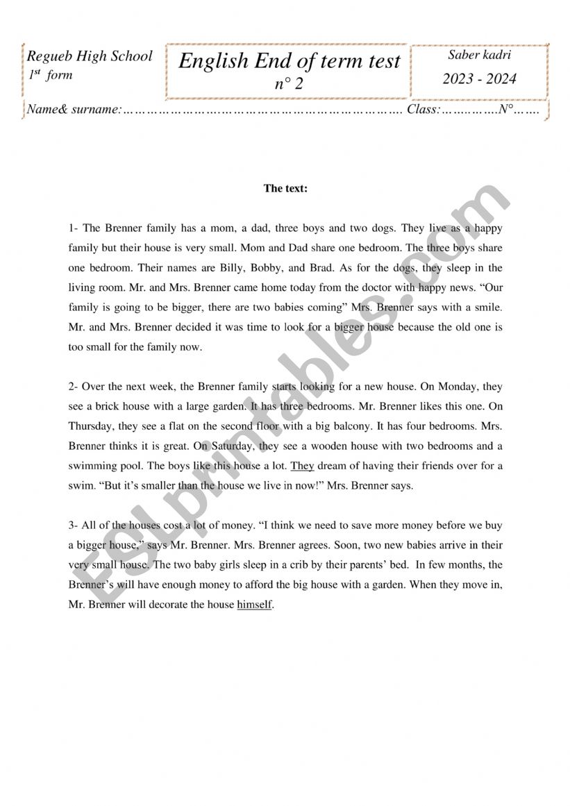 1st year end of term test n2 worksheet