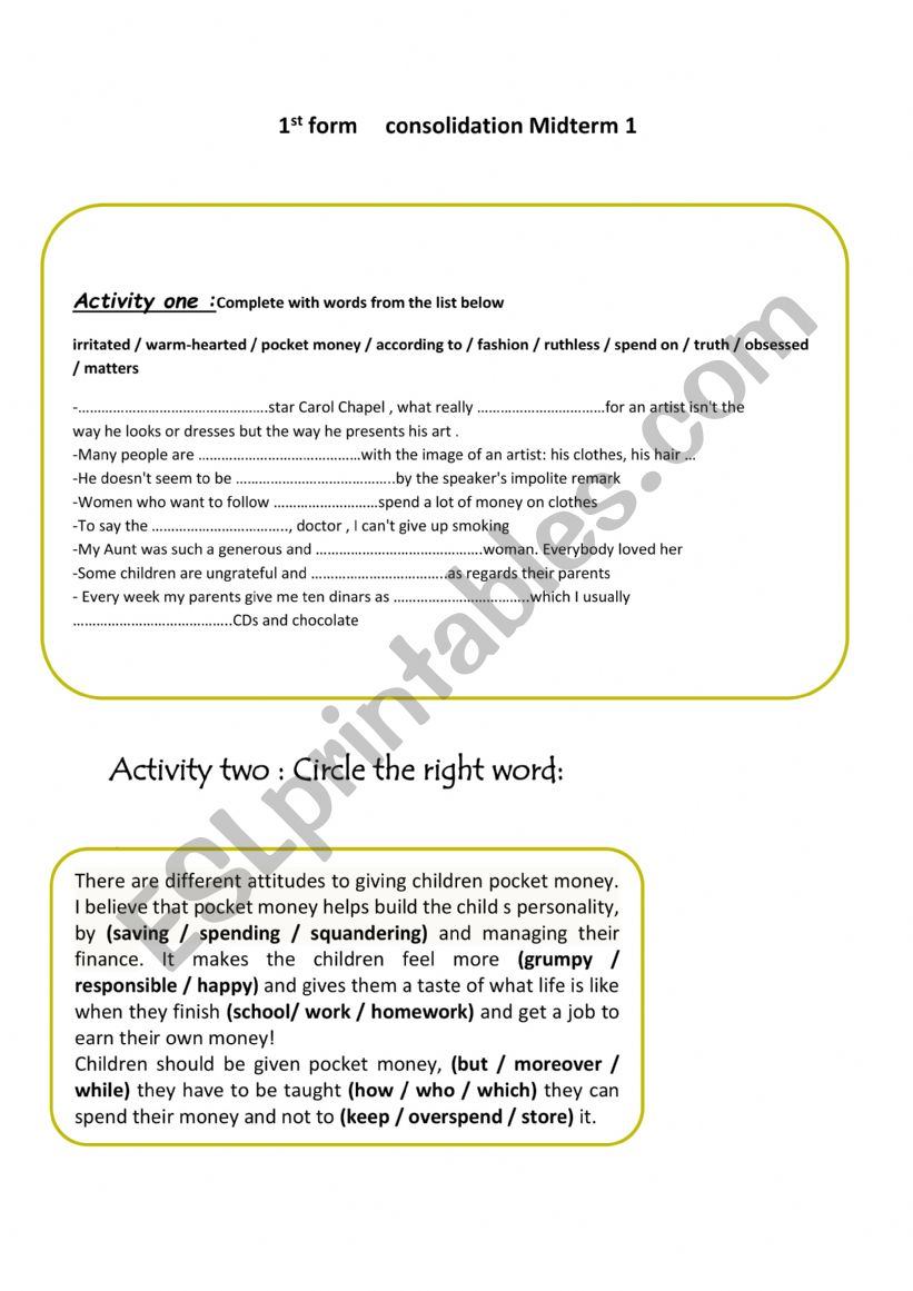 mid term 1consolidation worksheet
