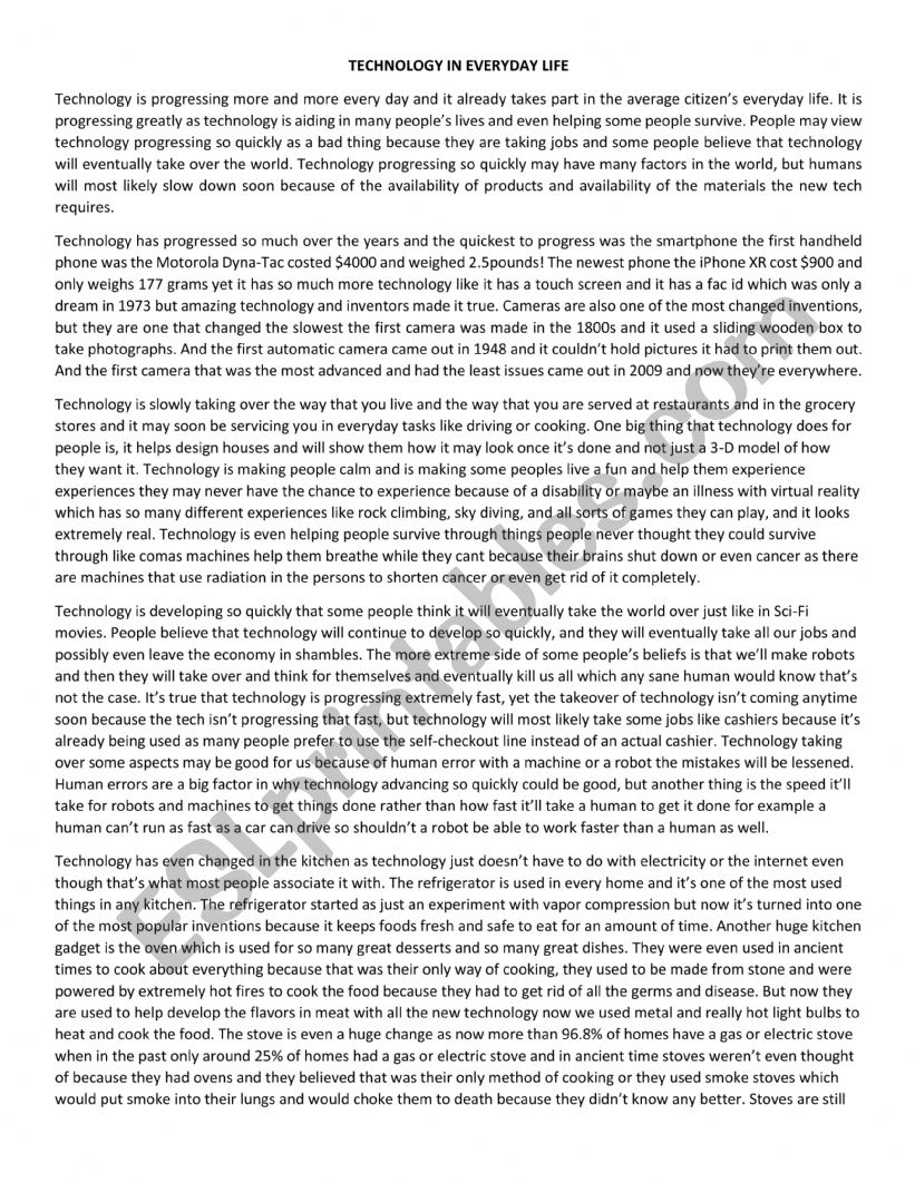 Essay technology worksheet