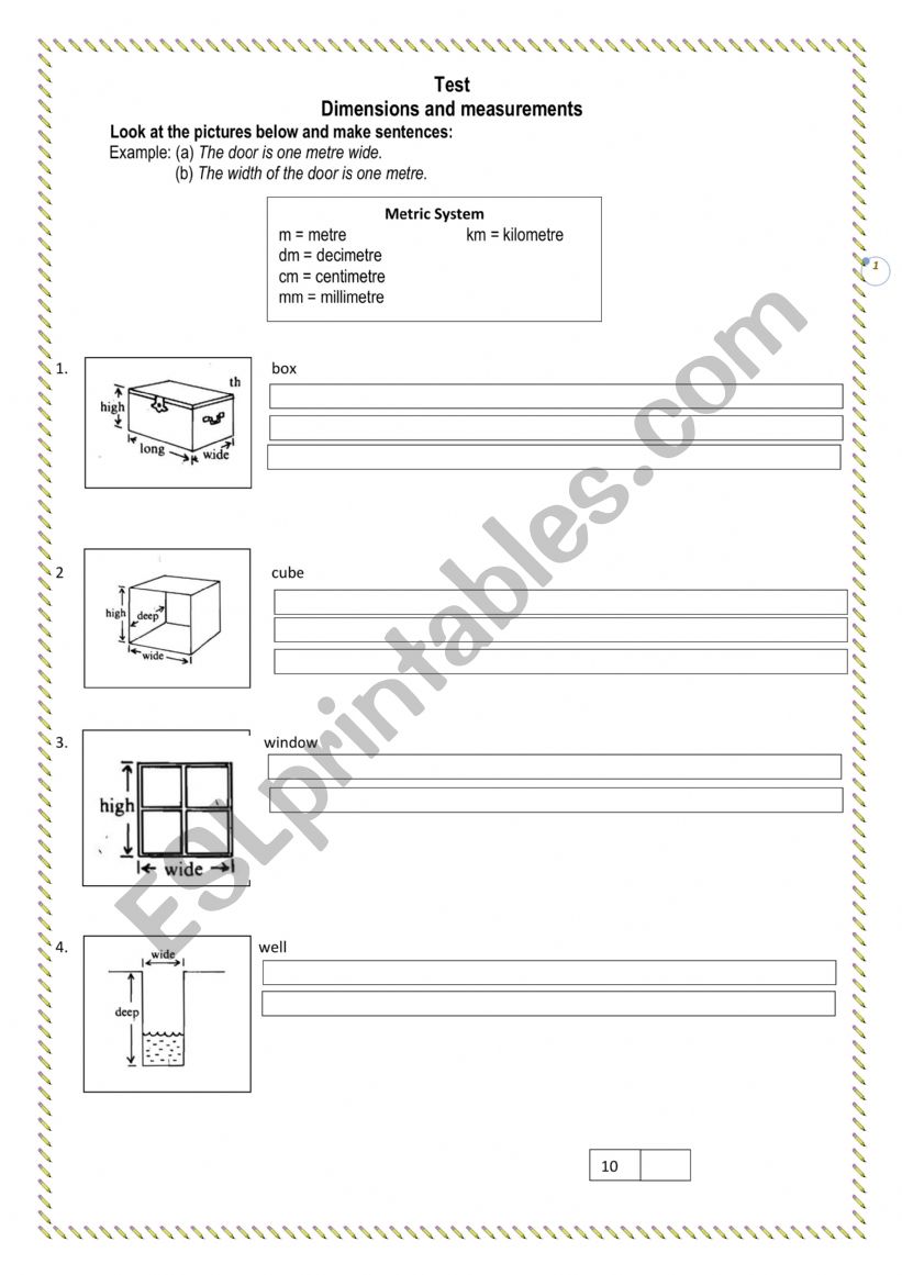 test dimension worksheet