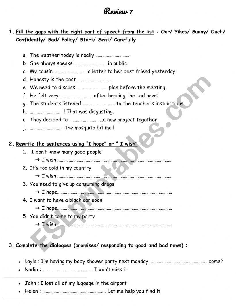 grammar review  worksheet