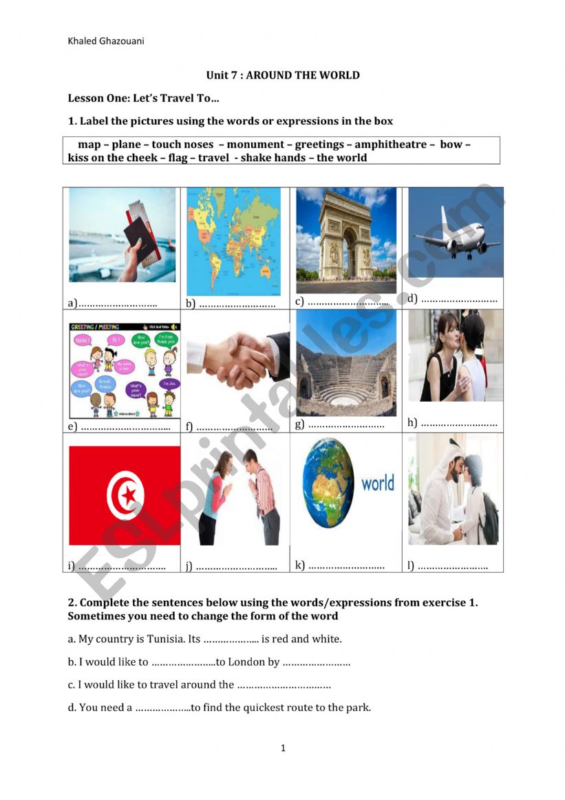 travelling around the world worksheet