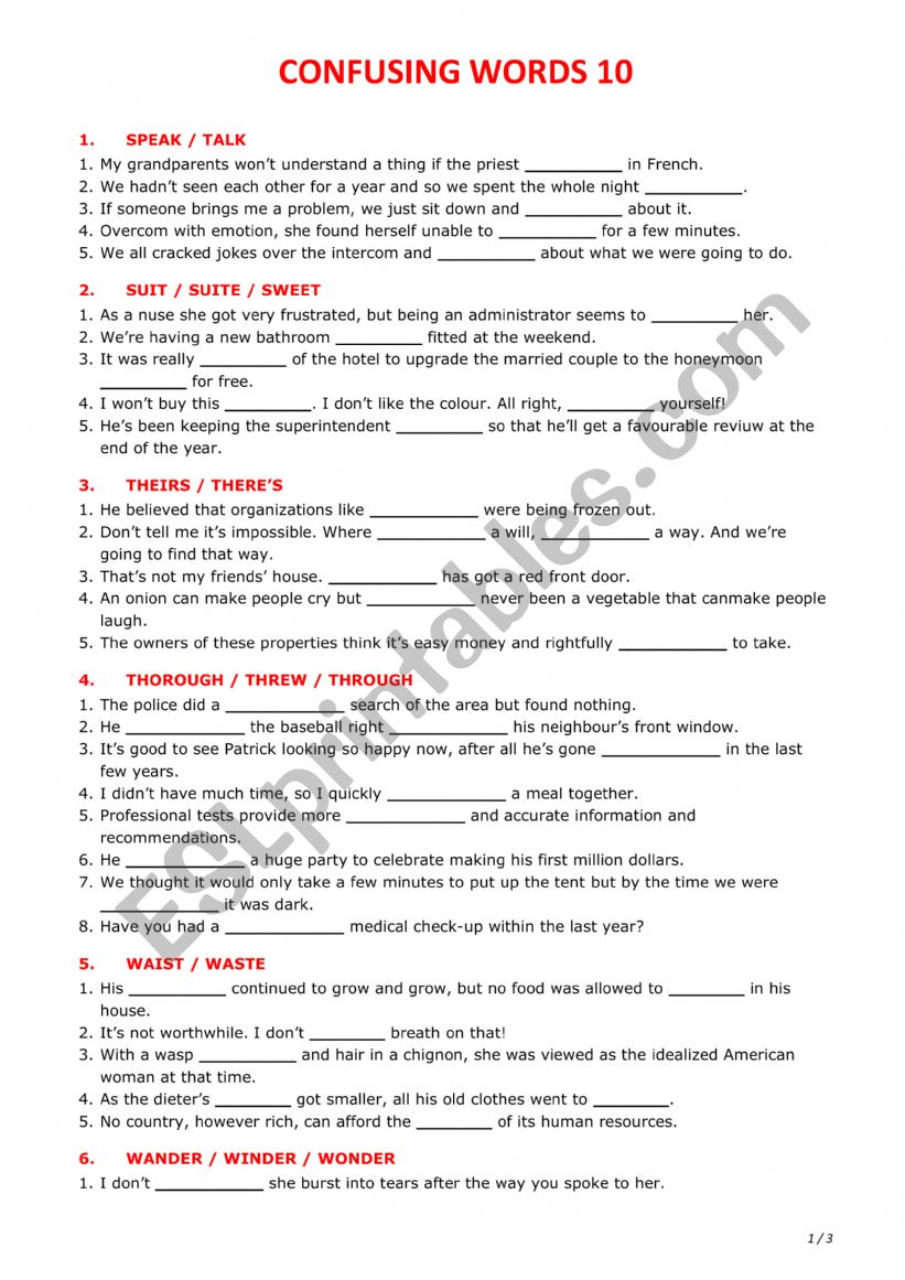 Confusing words 10 worksheet