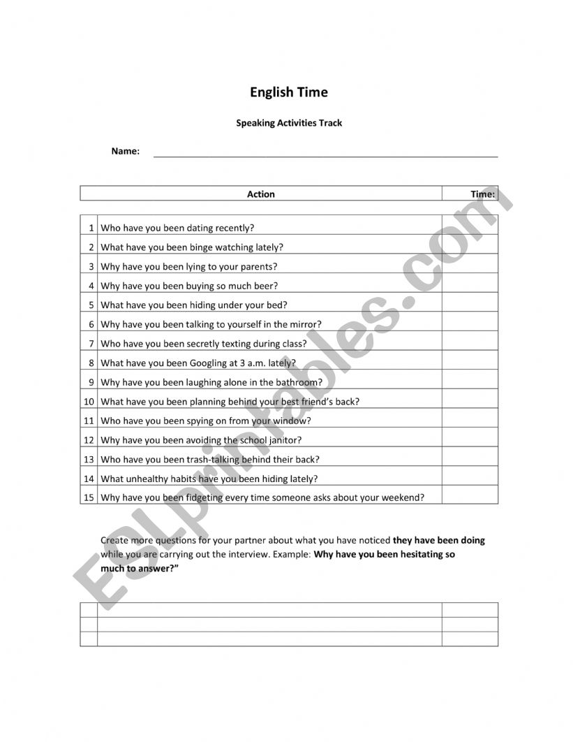 Present Perfect Continuous Speaking Activity