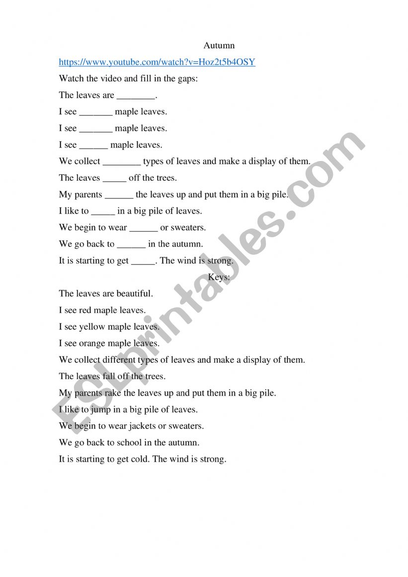 Autumn worksheet